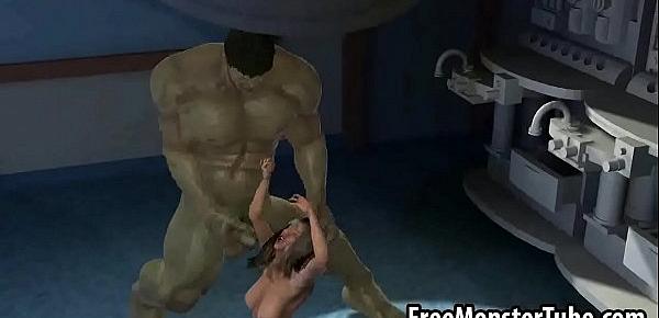  3D babe sucks cock and gets fuckedh hard by The Hulk